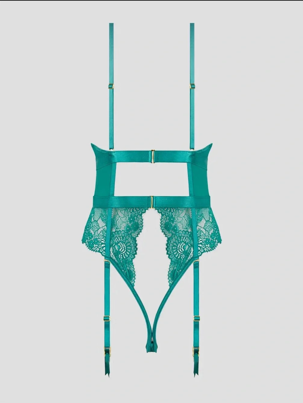 NWT Lace Lingerie Plunge Teddy Bodysuit with Garter Straps | Green | Size S